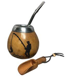 Yerba Mate Gourd Straw Stainless Cup KIT ARTISAN HANDMADE Fisherman